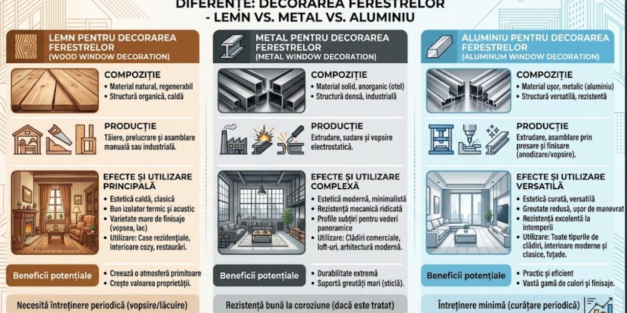Aluminiu, metal sau lemn: diferente intre materialele folosite la decorarea ferestrelor